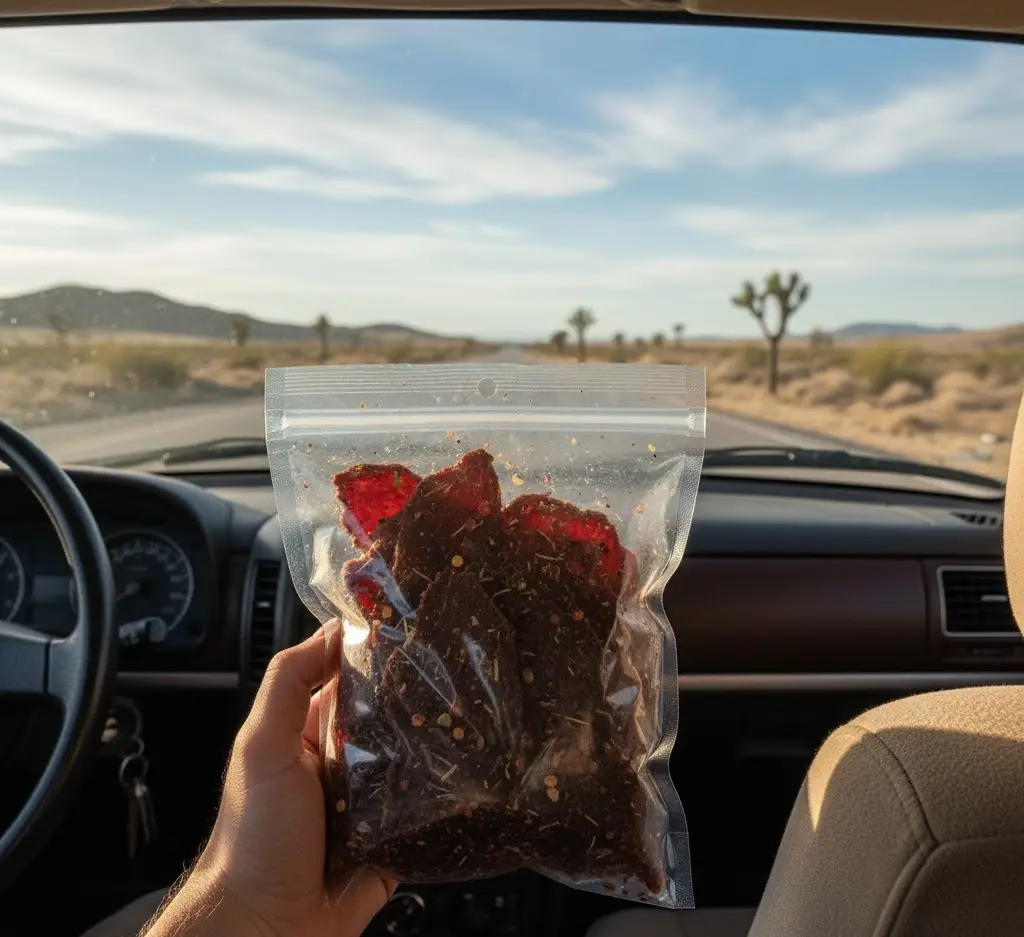 Why Beef Jerky is Handy for Road Trips 1 driving with beef jerky on hand